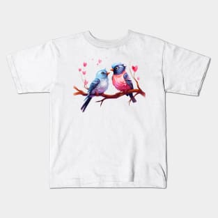 Valentine Kissing Myna Bird Couple Kids T-Shirt